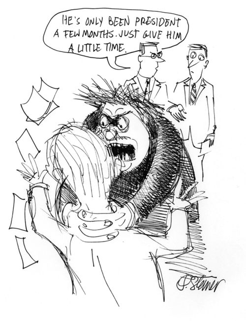 "He's only been president a few months. Just give hima little time."