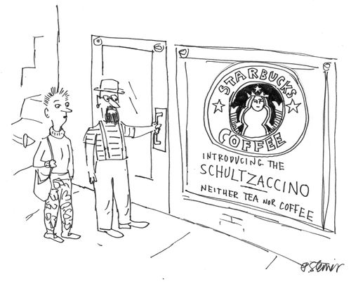 "Introducing the Schultzaccino. Neither tea nor coffee."
