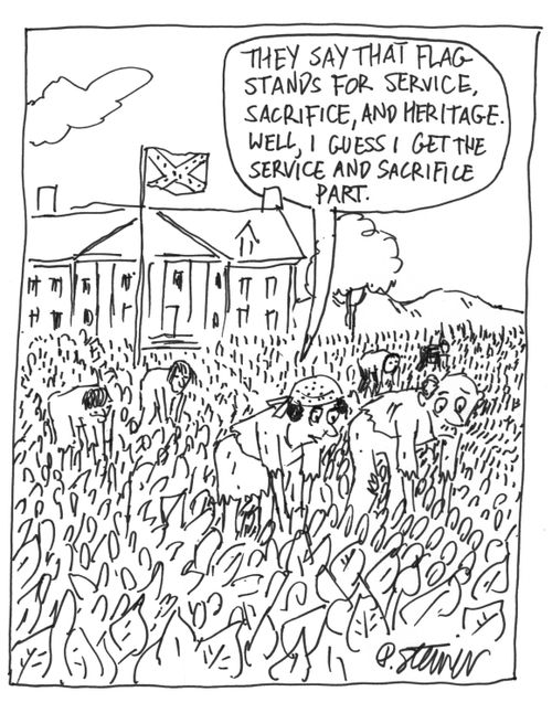 "They say that flag stands for ervice, sacrifice, and heritage. Well, I guess I get the service and sacrifice part."