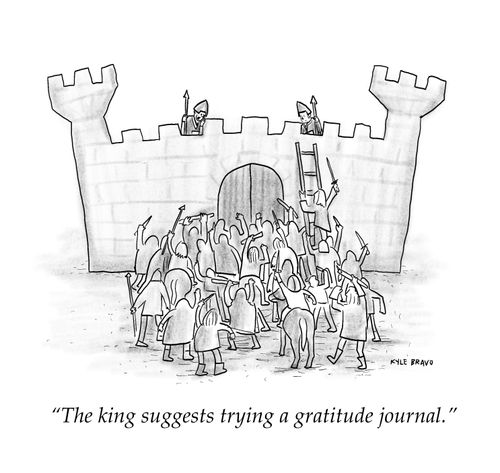 "The King suggests trying a gratitude journal."
