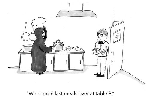 "We need 6 last meals over at table 9."