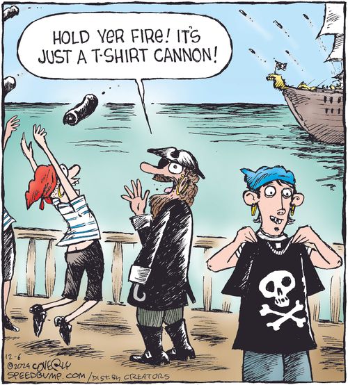 "Hold yer fire! It's just a t-shirt cannon!"