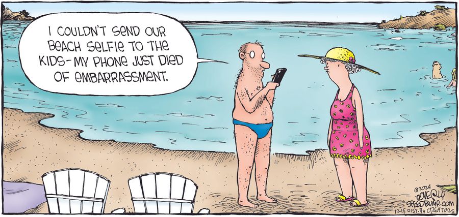 "I couldn't send our beah selfie to the kids - my phone just died of embarrassment."