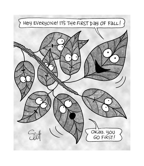 “Hey Everyone! It’s the first day of Fall! Okay, you go first!”