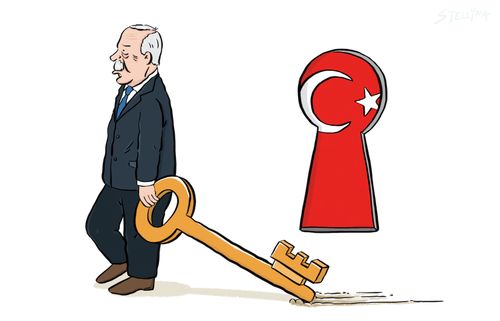 Erdogan Carrying Key Away From Turkish Lock