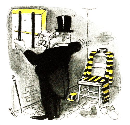 Man In Top Hat And Tails Begins To Break Out Of Prison