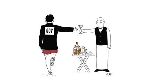 Runner 007 is given a martini for refreshment.
