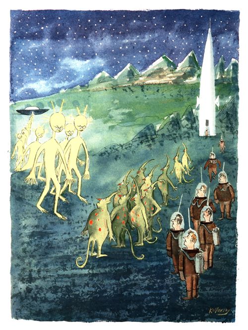 Humans and Aliens land on the same Alien planet.