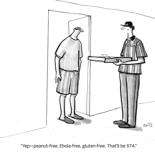 "Yep - peanut-free, Ebola-free, gluten-free. That'll be $74."