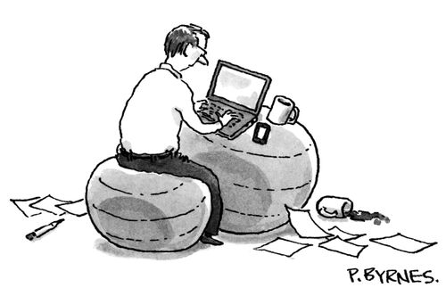 Exercise Ball as Desk Chair and Desk
