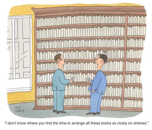 "I don't know where you find the time to arrange all the books so nicely on shelves."