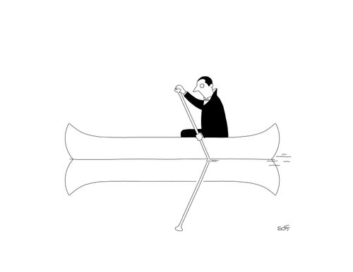 A vampire in a canoe.