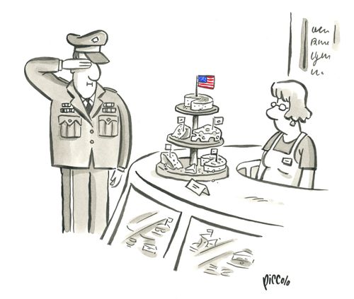 A soldier salutes to a flag cheese marker