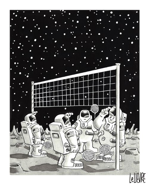 Astronauts playing badminton in space
