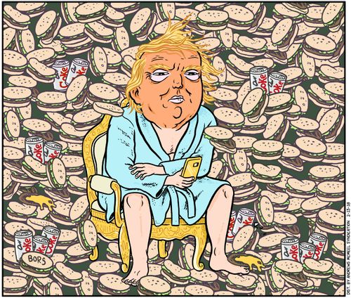Trump sits among a pile of burgers