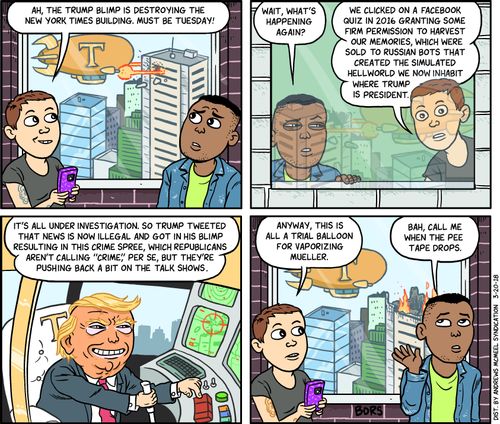 "Ah, the Trump blimp is destroying the New York Times building. Must be Tuesday."