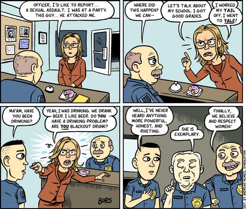 "Officer, I'd like to report... a sexual assault. I was at a part, this guy... he attacked me."