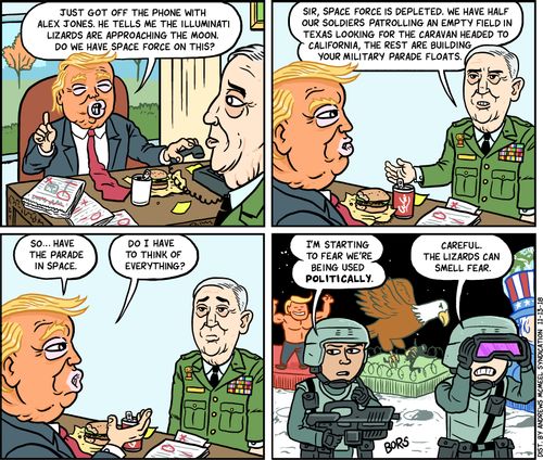 "Just got of the phone with Alex Jones. He tells me the illuminati lizards are approaching the moon. do we have space force on this?"