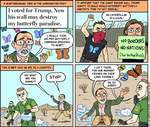 A heartbreaking take in the Washington Post: I voted for Trump. Now his wall may destroy my butterfly paradise.