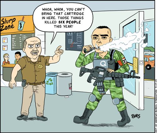 "Whoa, whoa you can't bring that cartridge in here. Those things killed six people."