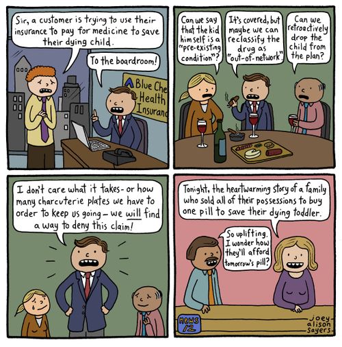"Sir, a customer is trying to use their insurance to pay for medicine to save their dying child."