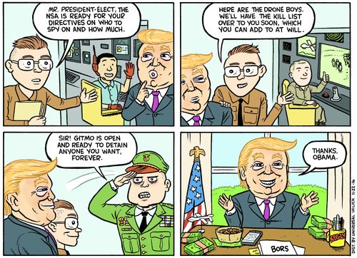 "Mr. President-elect, the NSA is ready for your directives on who to spy on and how much."