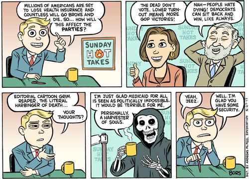"Millions of Americans are set to lose health insurance and countless will go broke and die.So... how will this affect the parties?"