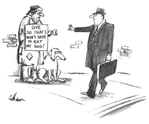 Give so that I won't have to eat my dog!
