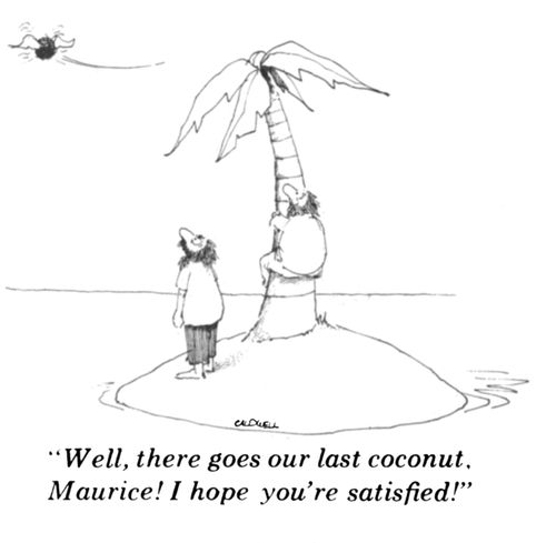 "Well, there goes our last coconut. Maurice! I hope you're satisfied."