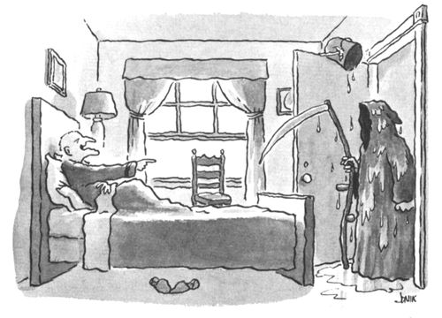 An old man plays a prank on the grim reaper