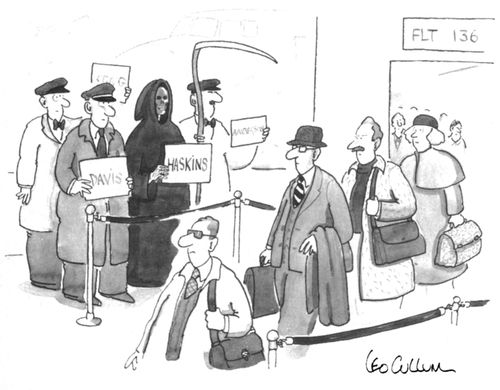 Grim reaper waiting for someone in the arrivals area of an airport