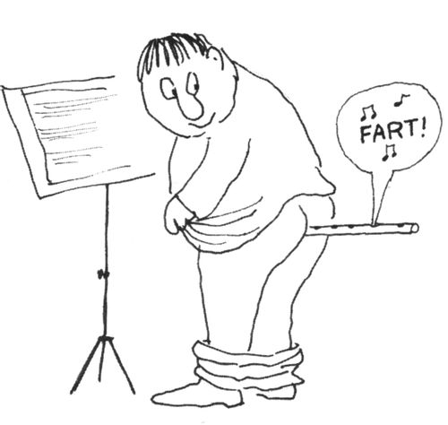 Boy Plays Flute With Backside