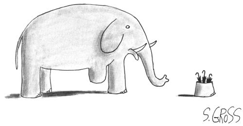 An elephant missing a foot stands next to an umbrella stand.