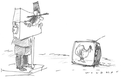 Pilgrim Watching Turkey on Televisoin