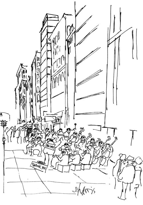 A blind conductor leading and blind orchestra 