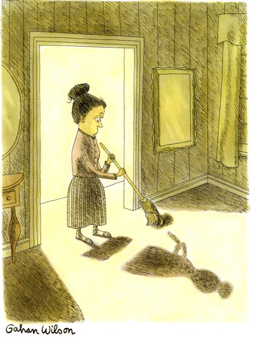 Woman Begins To Sweep Away Her Shadow