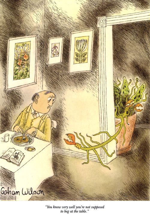 "You know very well you're not supposed to beg at the table."