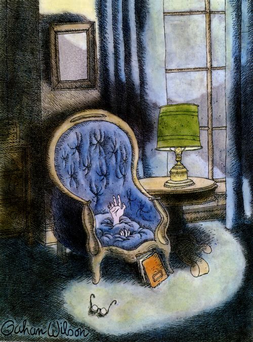A person sinks into their chair.