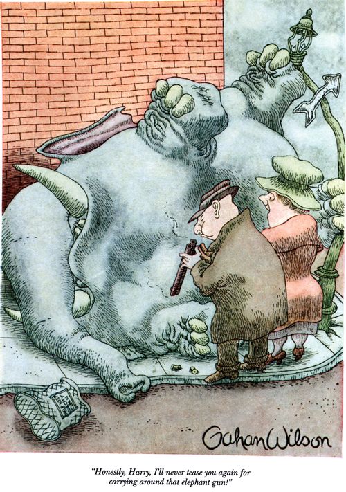 "Honestly, Harry, I'll never tease you again for carrying around that elephant gun!"