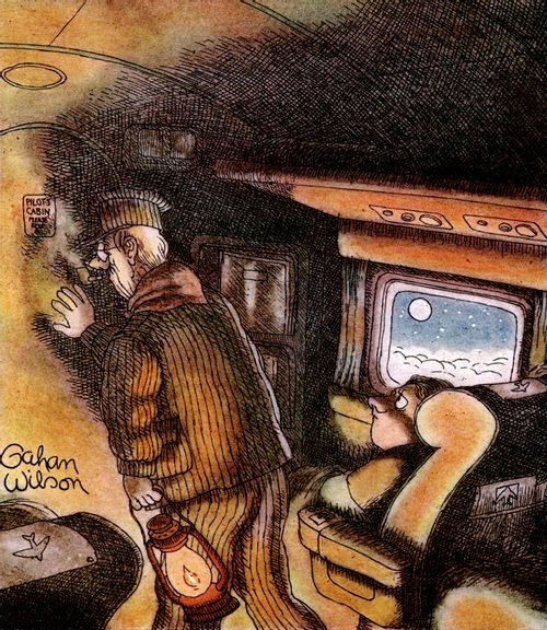 An old-time engineer enters the cockpit on a flight.