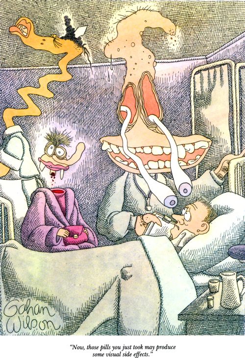 "Now, those pills you just took may produce some visual side effects."