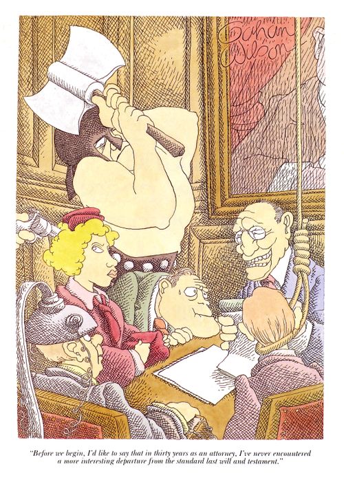 "Before we begin, I'd like to say that in thirty years as an attorney, I've never encountered a more interesting departure from the standard last will and testament."