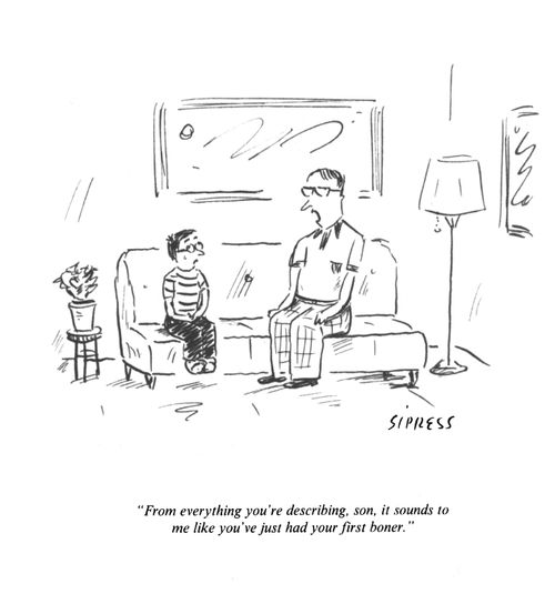 "From everything you're describing, son, it sounds to me like you've just had your first boner."