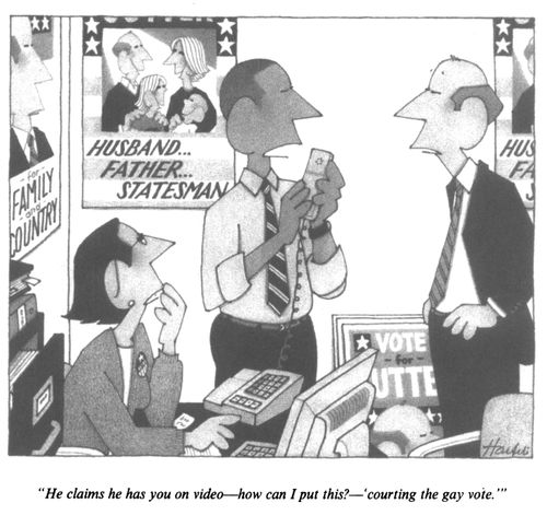 "He claims he has you on video - how can I put this? - 'courting the gay vote.'"