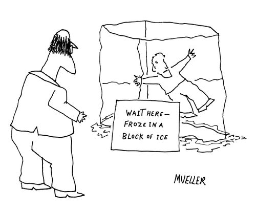 "Wait here - froze in a block of ice."