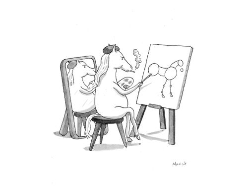 A horse painting a self-portrait.