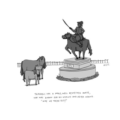 Thaddeus was a noble, well respected horse, who was known for his loyalty and never asking 'Are We There Yet?'"