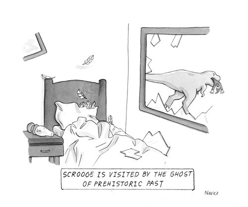 Scrooge is visited by the ghost of prehistoric past.