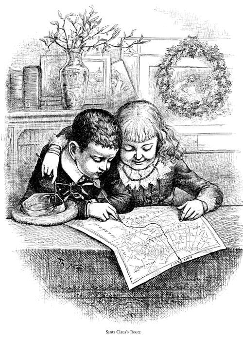 Children Plotting out Santa Claus's Route
