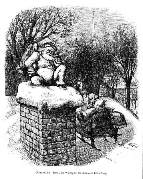 Santa waiting for Children to get to Sleep
